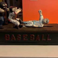Cast Iron Baseball-Themed Coin Bank