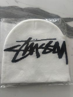 Stussy Stock Logo Knit Beanie White