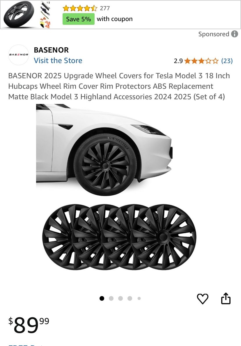 BASENOR 2025 Upgrade Wheel Covers for Tesla Model 3 18 Inch Hubcaps Wheel Rim Cover Rim Protectors ABS Replacement Matte Black Model 3 Highland Access