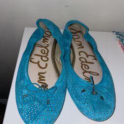 Sam Edelman Shoes Womens 8 Felicia Ballet Flats Slip On Blue Suede