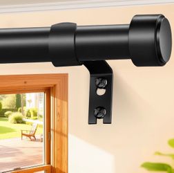 Curtain Rods 72-144 Inch, 1" Heavy Duty Adjustable Curtain Rod for Windows, Black Extra Long Window Treatment Rod, Modern Design, Easy Installation