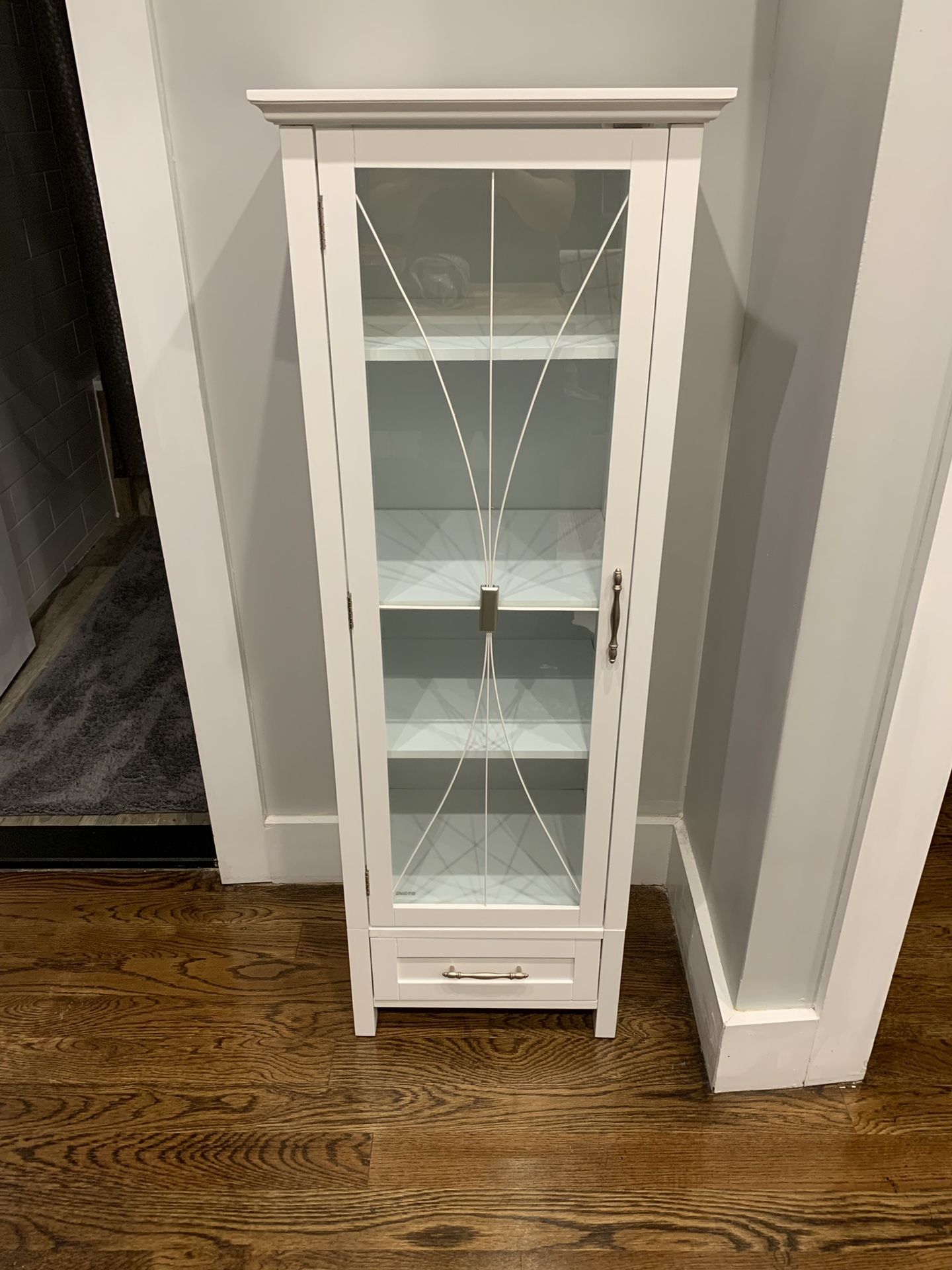 Tall floor cabinet (white, 3 shelves, 1 drawer