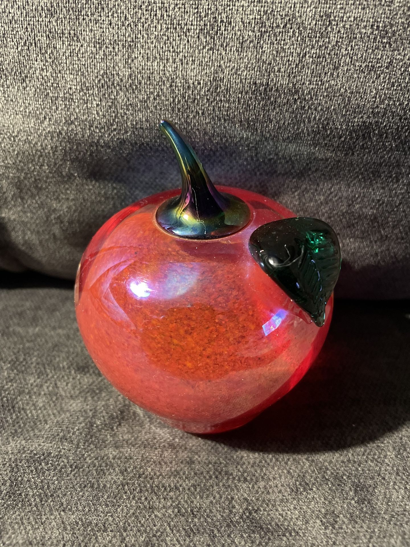  Vintage Glass Eye Studio Iridescent apple paperweight. 