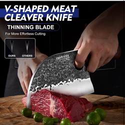 3PCS Butcher Knife Set, Hand Forged Serbian Chef Knives & Meat Cleaver & Viking Knives, Meat Cutting Kitchen Knife Set for Home, Outdoor Cooking, Camp