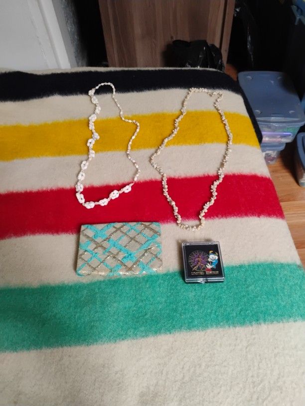 Olympic Pin, Shell Necklaces, Purse
