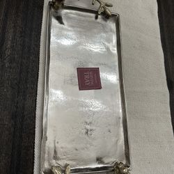 Silver Serving Tray With Birds 
