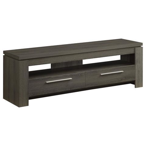 💎2-drawer Engineered Wood 59" TV Media Stand Weathered Grey Finish💎