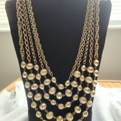 Vtg. Gold Tone Beads on 5 Strands Chain Necklace 