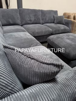 New Modern Dark Gray Fabric Sectional Couch and Ottoman Set Corner Living Room Space Apartment Size Saving IKEA Style Discount Sofa Many Color Black