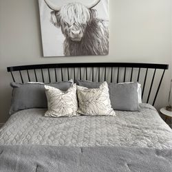 West Elm wood spindle king bed