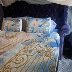 Beautiful king size complete bedroom blue velvet set - $1,500 firm