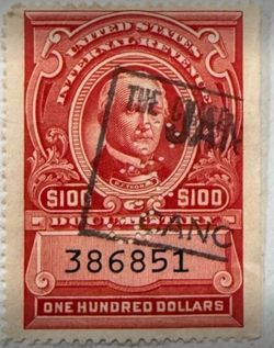RARE $100 Dollar US Internal Revenue Stamp, Scott’s #300, NG NH, scarce stamp