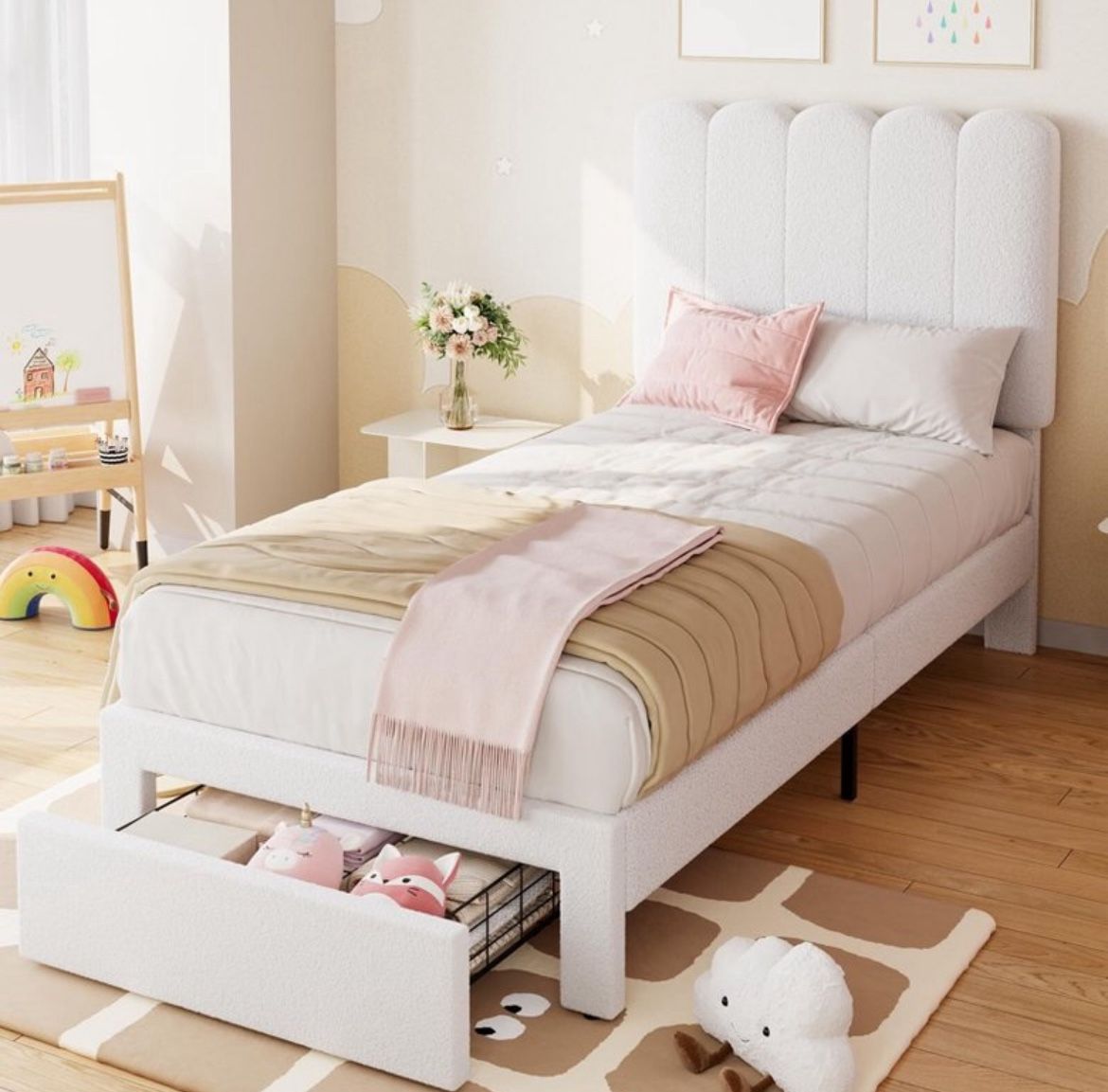 Twin Bed Upholstered with Storage Drawer