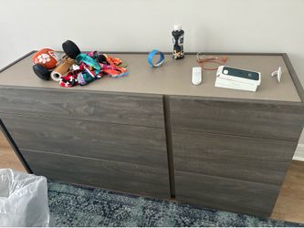 Gray Wood 6-Drawer Double Dresser + Bedside Tables