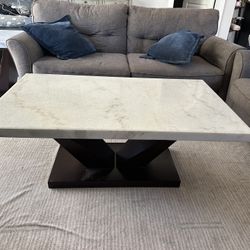 Granite Coffee Table + 2 Side Tables – Modern V-Base Design