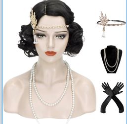 1920s Flapper Costume Accessory Set with Wig