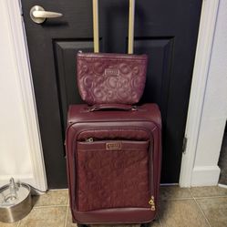Guess Leather 4 Wheel 20in Carry On & Makeup Bag