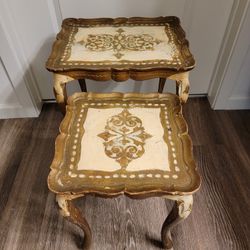 Antique Italian Florentine Nesting Tables 2pc Hand Carved 