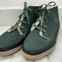 Bugatchi Green Leather/ Suede Chukka Ankle Boots Fur Lined Size 10.5