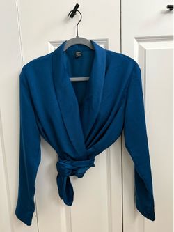 Women’s Blue satin wrap-around crop top - large