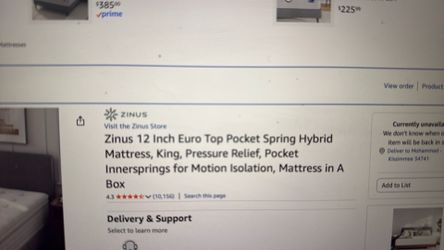 KING size-Zinus 12 inch top pocket spring hybrid mattress