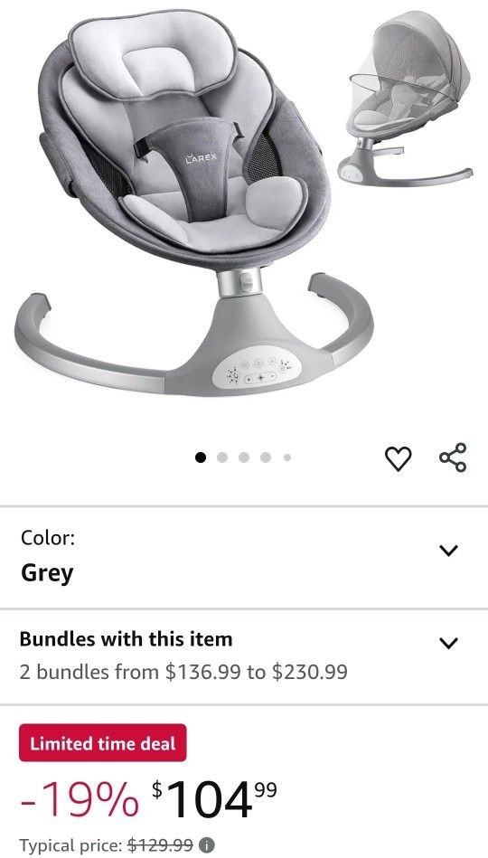 LAREX Baby Swing Infant Swing Electric Toddler Baby Rocker Portable for Newborn Boy Girl, 5 Sway Speeds with Remote Control, 10 Preset Melodies and Bl