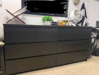 Modern Black Wide 6 Drawer Dresser