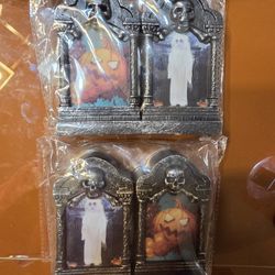 Set of 4 New Unopened Halloween Grave Stone Battery Operated Lights