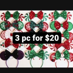 SALES!! 3 PC X Christmas Red plaid Holiday Minnie Mouse ears headband- 3 Pc X Princess Ears, Mickey Minnie Ears, Disney headband, Star Ears Animal Kin