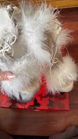 White Feather Platform Lace-Up Pleasers Heels