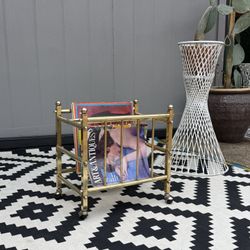 Vintage Mid Century Rolling Brass Magazine Rack . 