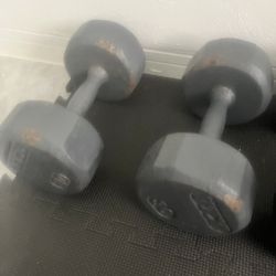 Pair Of 30lb Steel Hex Dumbbells Total 60lb