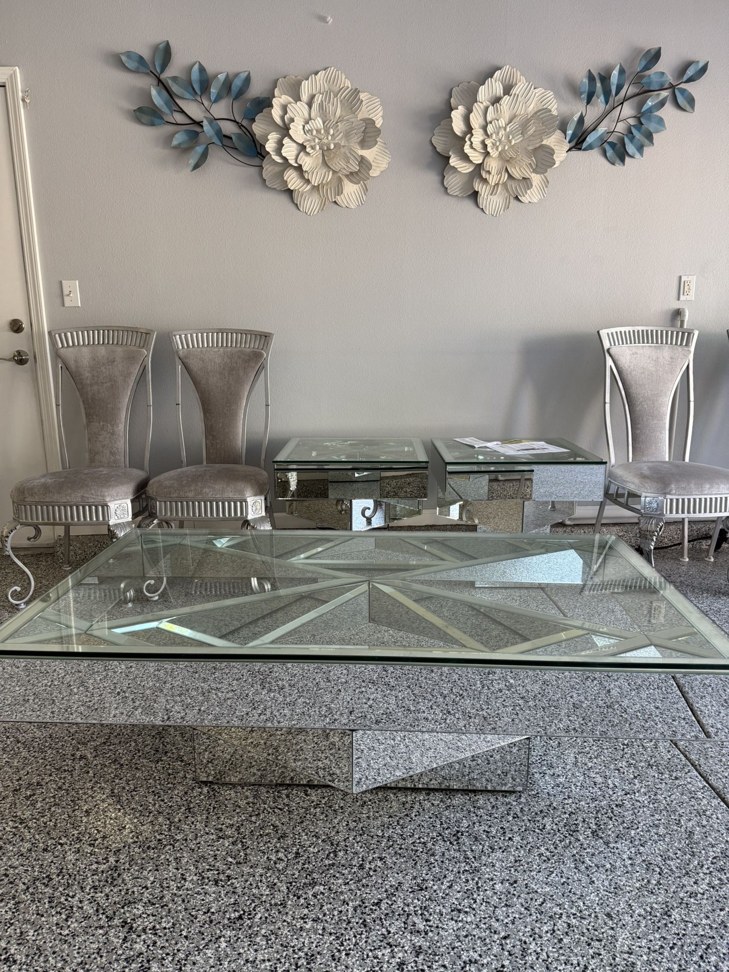 Glass coffee table and 2 side tables