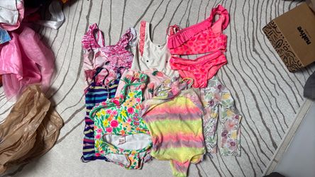 Bundle of 5T toddler girl swimsuits and rash guard for swimming 10 pieces