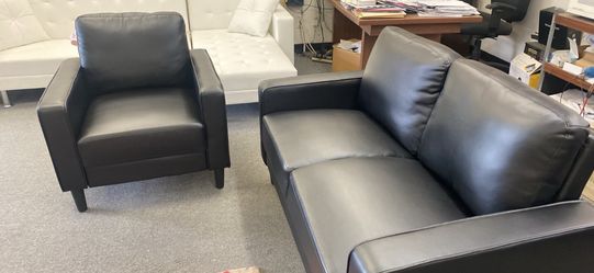 New black leather love seat and chair set / free delivery