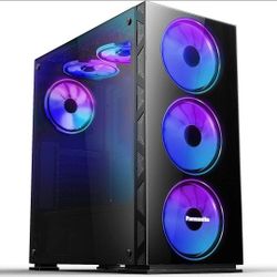 Pansonite Airflow ATX Mid-Tower Chassis PC Gaming Case with Tempered Glass Side Panel, E-ATX Supported, 6 RGB Fans Pre-Installed (G01-DS6-0)