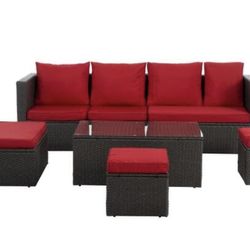 Cushion Color Different Assembled New 7 Pcs Patio Wicker Conversation Set PE Wicker Outdoor Furniture