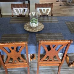Wood Dining Table & Six Chairs.