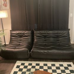 Modern Black leather Couch & Chair
