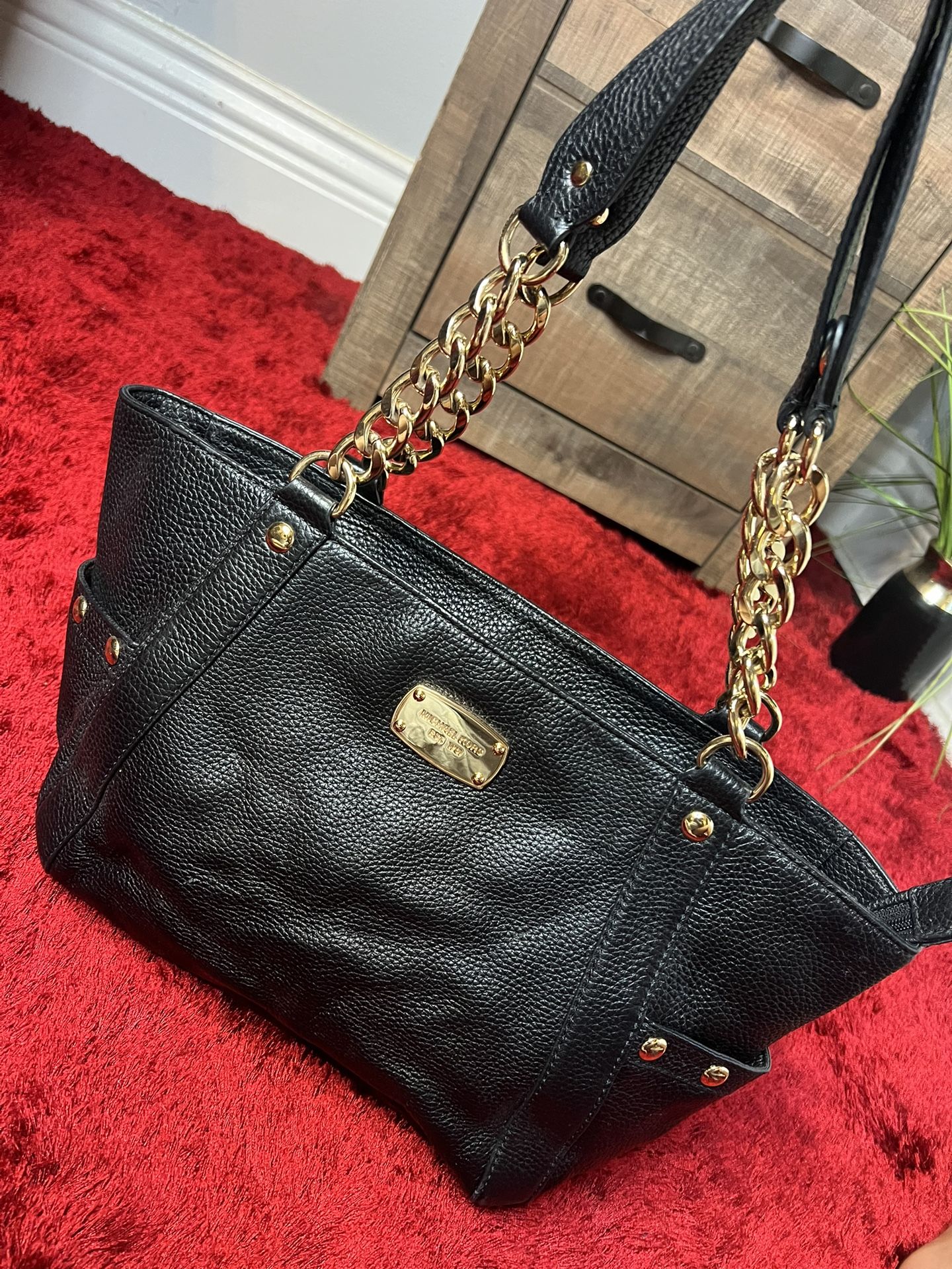 MICHAEL KORS DELANCEY Tote Satchel Shoulder Bag Studded Black Leather Delancy