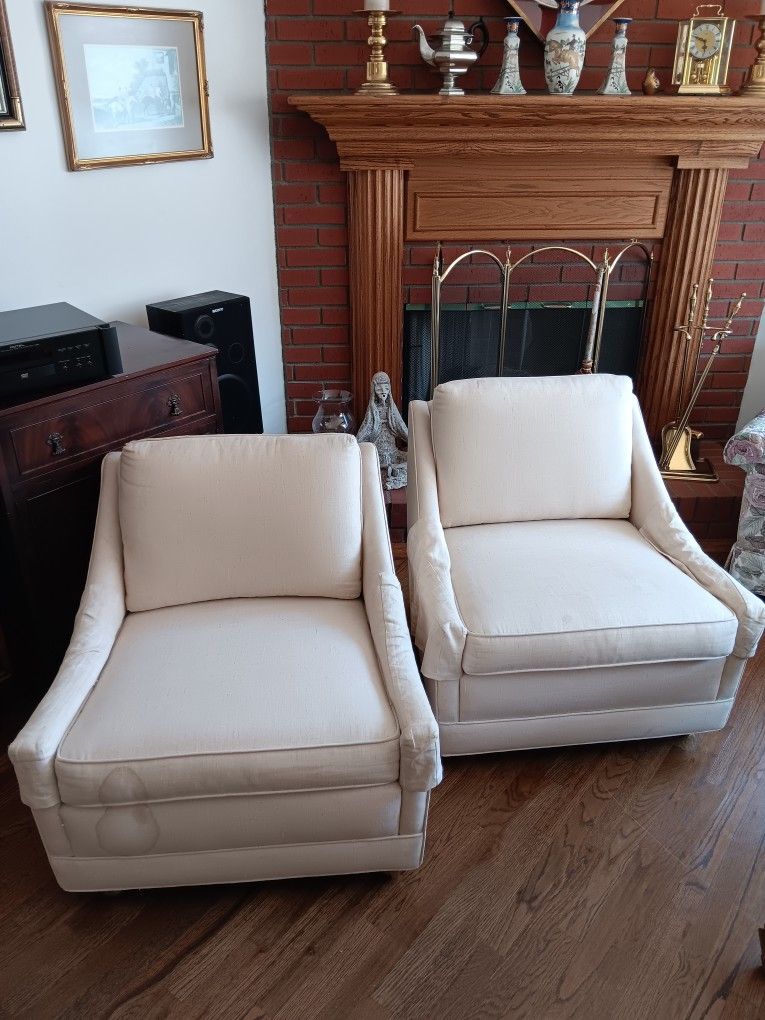 Vintage 1980s Pair Of Slope Arm Low Arm Chairs With Caster Feet $65 Each $100 Both OBO