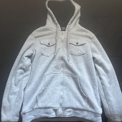 Ring of Fire men's gray full-zip hoodie jacket with chest and kangaroo pockets