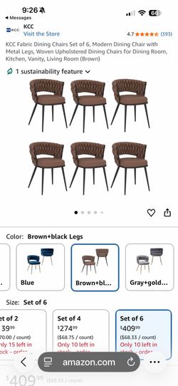 Brand New KCC Fabric Dining Chairs Set of 6 Brown