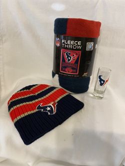 Houston Texans beanie shot glass and fleece blanket