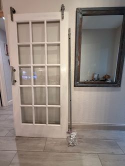 Solid Wood French Sliding Barn Door, 36” x 80”, with 6’ Heavy-Duty Stainless Steel Hardw