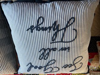 Blue Striped Embroidered Throw Pillow