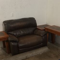 Leather Recliner With 3 Side Tables 