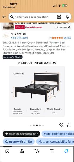 SHA CERLIN 14 “ QUEEN SIZE METAL PLATFORM BED