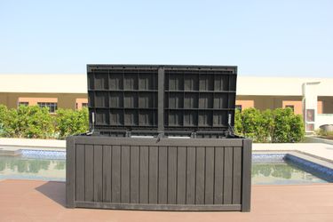 Heavy Duty Resin Deck Box 150 Gallon – XL Lockable Patio Storage, Halloween Party