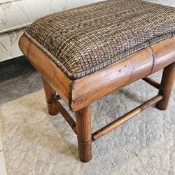 Rattan Bambo Solid Wood Wicker Stand Step Stool Ottoman Accent Chair Bench Sunroom Cottage